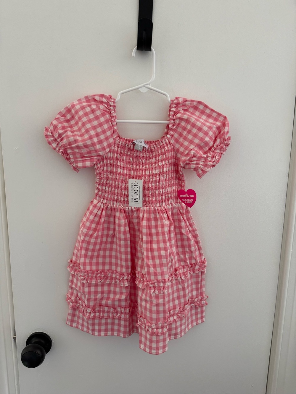 Place Pink Gingham Smocked Puff Sleeve Dress
